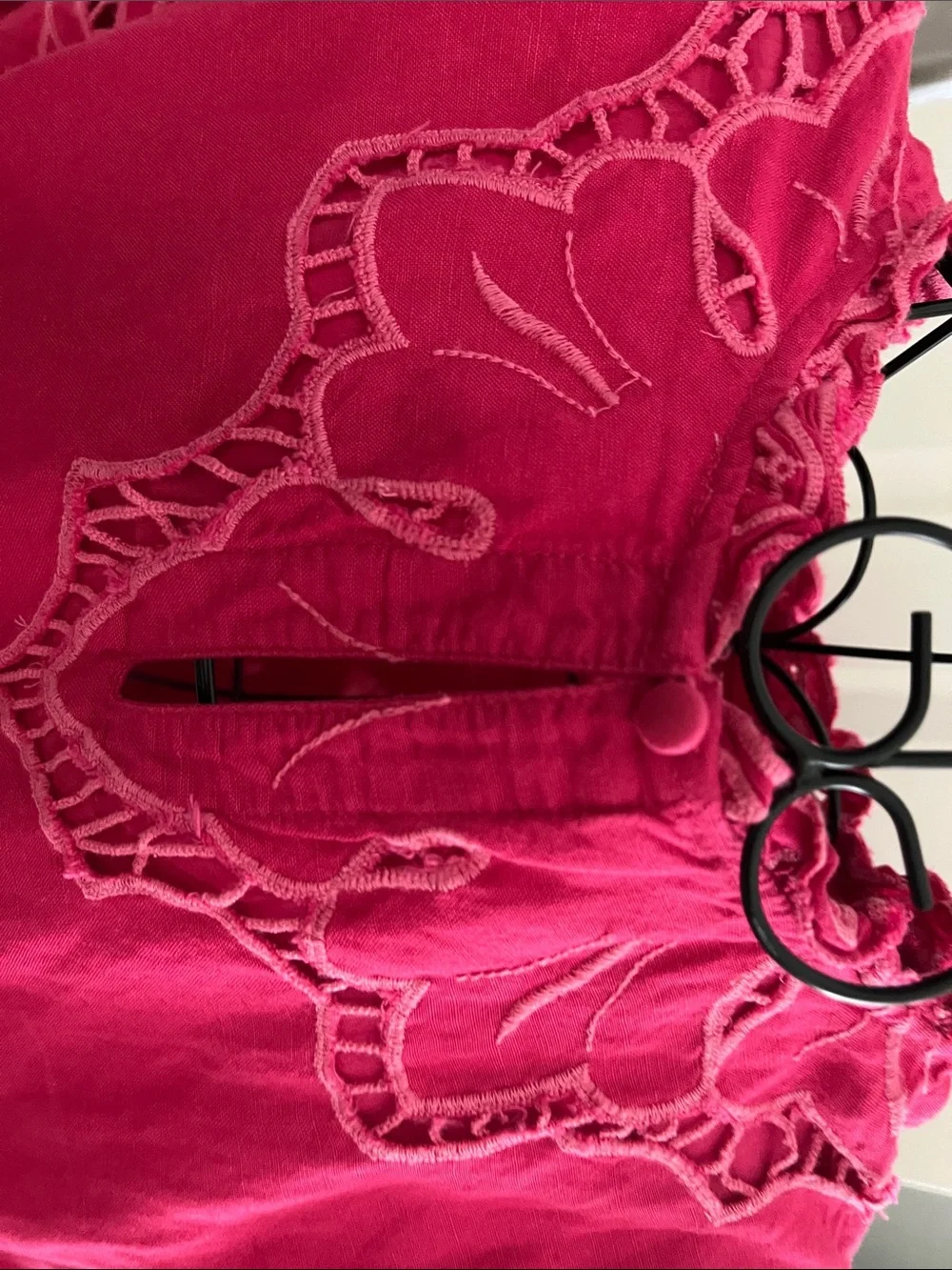 Anthropologie Fuchsia Pink Embroidered Long-Sleeve Blouse Size 14-16.